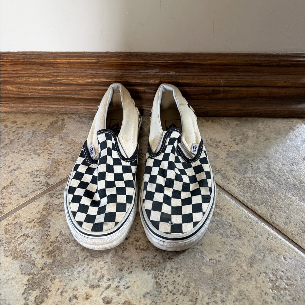 Vans Kids Black and White Checkered Slip-On Sneakers